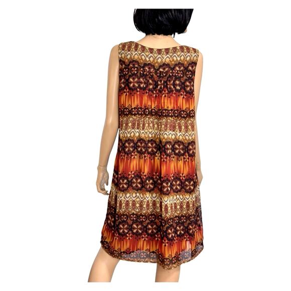 Chris Mclaughlin Chiffon Shift Dress 12 Sleeveless Boho Geo Tribal Orange Brown - Picture 2 of 13